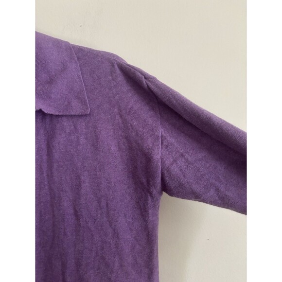 LL Bean Womens Medium Cotton Cashmere Sweater Polo V Neck Purple Preppy Outdoor - Picture 4 of 6